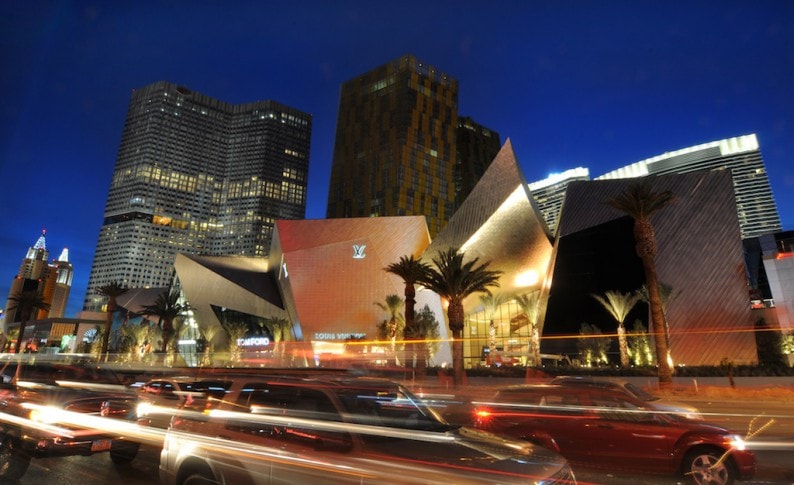 In this photo provided by the Las Vegas News Bureau, CityCenter, the much-anticipated $8.5 billion resort development on the Las Vegas Strip, celebrates the first of a series of openings today, Tues., Dec. 1. The 67-acre complex will include 6,000 hotel rooms and 2,400 residences among its six buildings. CityCenter is a 50/50 joint venture between MGM MIRAGE and Infinity World Development Corp, a subsidiary of Dubai World. Tuesday, December 1, 2009. (AP Photo/Las Vegas News Bureau, Brian Jones)