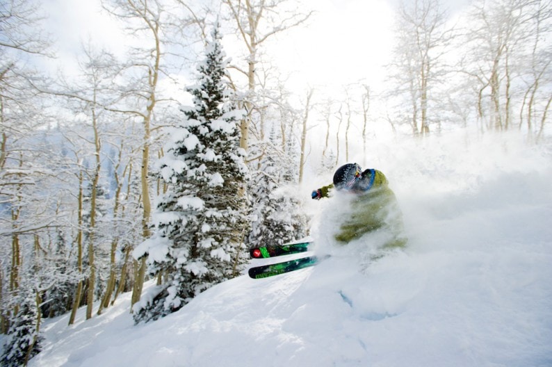 Pat Sewell skiing on Aspen Mountain, Aspen, Colorado